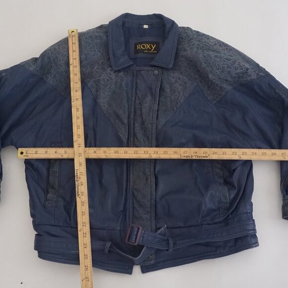 Vintage Roxy Collection Blue 100% Leather Zip Up Bomber Jacket 8 - Picture 4 of 16